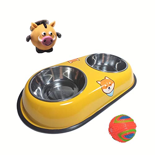 Pack» Comedero y Bebedero Perro Pequeño Mediano Doble, con Platos de Acero Inoxidable+ Jabalí Sonido + Pelota Juguete(Amarillo) Pack» Comedero y Bebedero Perro Pequeño Mediano Doble, con Platos de Acero Inoxidable+ Jabalí Sonido + Pelota Juguete(Amarillo)