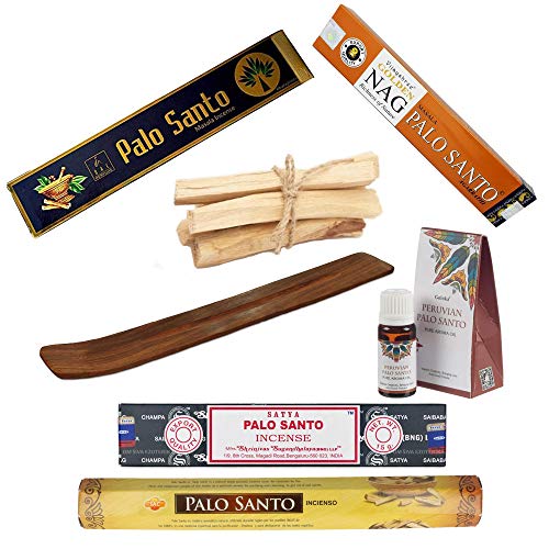 Pack Premium de Inciensos de Palo Santo | Aromas para Meditación y Relajación | 4 Variedades de Varillas (Sac, SAYTA, BAJALI, Golden NAG) + Porta Inciensos + Aceite Esencial + 5 Palos de Palo Santo