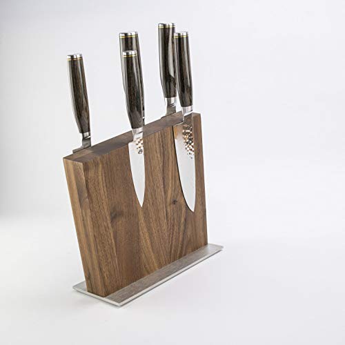 Palatina Werkstatt Kai Shun Tim Mälzer - Juego de cuchillos de damasco (5 cuchillos y bloque magnético de madera de nogal)