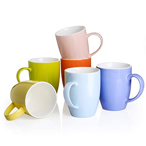 Panbado 6 x Tazas de Cerámica de 6 Colores Juego de Tazas de Porcelana de Café/Té Vasos de Agua/Leche para Hogar, Fiesta, Oficina, 370 ml (12,5 * 8,6 * 11 cm), Regalo para Cumpleaños, Festival