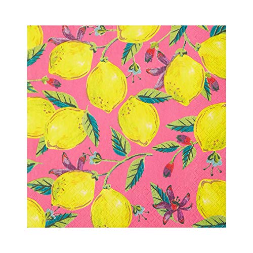 Paquete de 20 servilletas de papel con estampado de limón rosa | Servilletas desechables, vajilla para comedor interior o exterior, cumpleaños, fiesta en el jardín, verano, picnic, decoupage