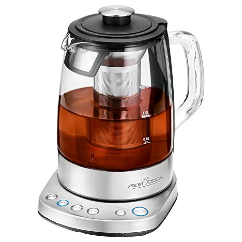 ProfiCook PC-WKS 1167 G - Hervidor de té y agua 2 en 1, aplicación gratuita, regulación de temperatura programable, carcasa de cristal y acero inoxidable, 1,5 litros