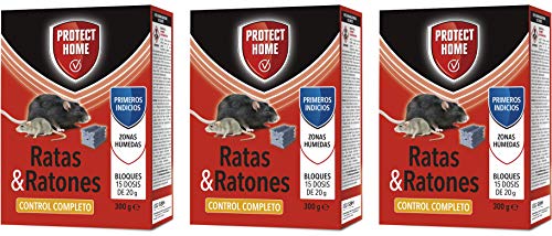 PROTECT HOME Raticida Mata Ratas en Bloques para Zonas húmedas Alta eficacia y atracción Ratones-15 x 20gr (300gr) – Pack de 3 Unidades, Rojo