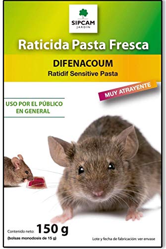 Raticida para exteriores e interiores contra Ratas y Ratones Rojo Cebo Fresco anticoagulante de acción rápida 10 x 15 gr (150 gr)