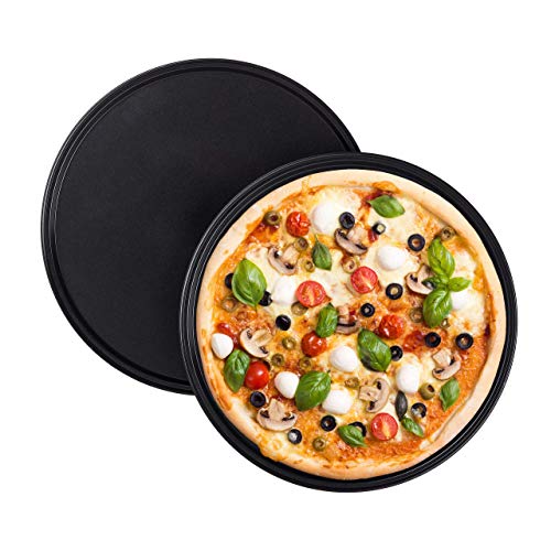 Relaxdays Juego de 2 Bandejas Pizza Horno Redondas y Antiadherentes, Acero al Carbono, Gris, ∅ 32 cm