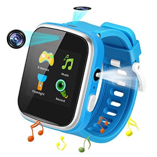 Reloj Inteligente para Niños de 2 Cámaras con 9 Juegos,Smart Watch con MP3 Música und Linterna-1.54 Pantalla Táctil en Color Relojes Inteligentes HD Deporte Reloj de Pulsera 3-12 Niños Años Cumpleaño