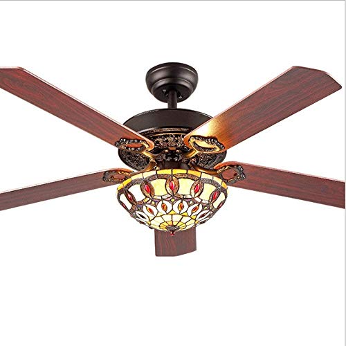 Restaurante de grano de madera para lámpara de cristal Lámpara de ventilador de control remoto retro,Brown Restaurante de grano de madera para lámpara de cristal Lámpara de ventilador de control remoto retro,Brown