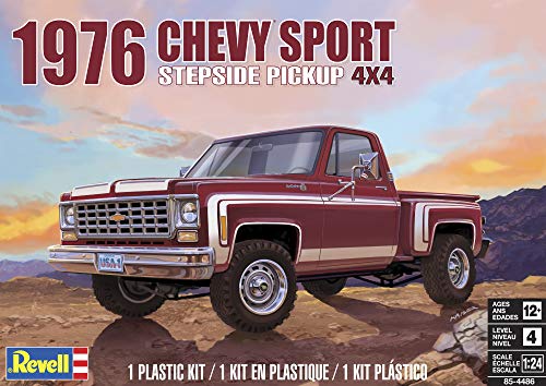 Revell-1976 Chevy Sport Stepside Pickup 4X4 Monogram Modelo Kit de Montaje de plástico, Escala 1:24, Color sin barnizar (85-4486)