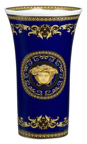 Rosenthal Versace Medusa Blue - Jarrón de porcelana, color dorado, negro y azul