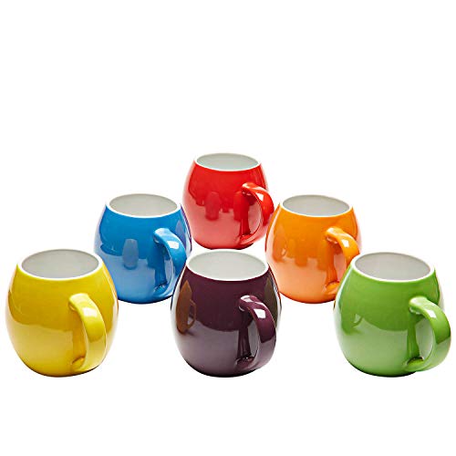 Set tazas cafe ceramica - Juego de tazas colores - Tazas de cafe originales - Tazas desayuno grandes - 6 tazas de café - 415 ml