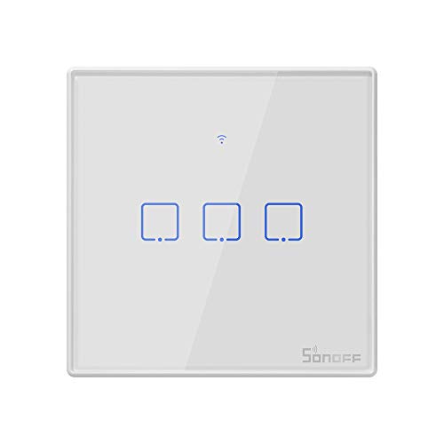SONOFF T2EU3C Interruptor Mural para Control de Luces Inalámbrico por RF Wi-Fi Inteligente, Interruptor de Tipo 86 de 3 Canales para Soluciones de Automatización Domótica(1-way)