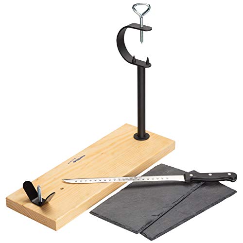 Steelblade - Jamonero en Madera Lacada + Cuchillo Jamonero 28 cm + Regalo 2 Platos de Pizarra Natural - Soporte Jamonero Fabricado en España - Jamonera Muy Resistente Ideal para Jamones y Paletas Steelblade - Jamonero en Madera Lacada + Cuchillo Jamonero 28 cm + Regalo 2 Platos de Pizarra Natural - Soporte Jamonero Fabricado en España - Jamonera Muy Resistente Ideal para Jamones y Paletas