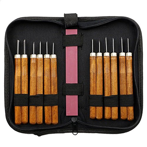 Talla de madera del cuchillo de la mano cinceles Kit de herramientas para los carpinteros con la piedra de afilar paquete profesional (12 PCS)