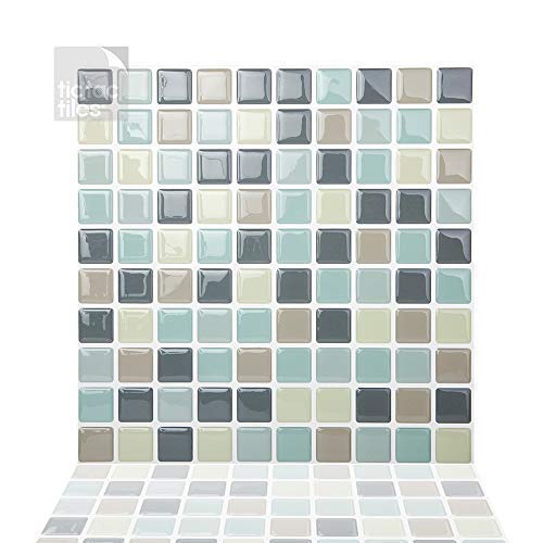Tic Tac Tiles 25cm x 25cm, 5 Láminas 3D Azulejos Adhesivo Azulejos de la Pared para Cocina y Baño - Mosaic Gris Menta Tic Tac Tiles 25cm x 25cm, 5 Láminas 3D Azulejos Adhesivo Azulejos de la Pared para Cocina y Baño - Mosaic Gris Menta