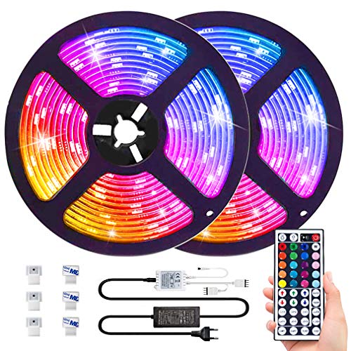 Tira de LED, ESEYE 12V RGB Tiras SMD 5050 IP65 Impermeable Flexibles Multicolor 300 LEDs Strip Tiras Con Mando a Distancia y Adaptador Corriente Luce de LED Para Fiestas Decoración/Luz Ambiental