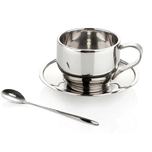 TOOGOO Juego de Tazas de Cafe de Acero Inoxidable/Juego de Cafe/Juego de Tazas de te/Juego de te, Tazas de Cafe con Plato, Doble Pared TOOGOO Juego de Tazas de Cafe de Acero Inoxidable/Juego de Cafe/Juego de Tazas de te/Juego de te, Tazas de Cafe con Plato, Doble Pared
