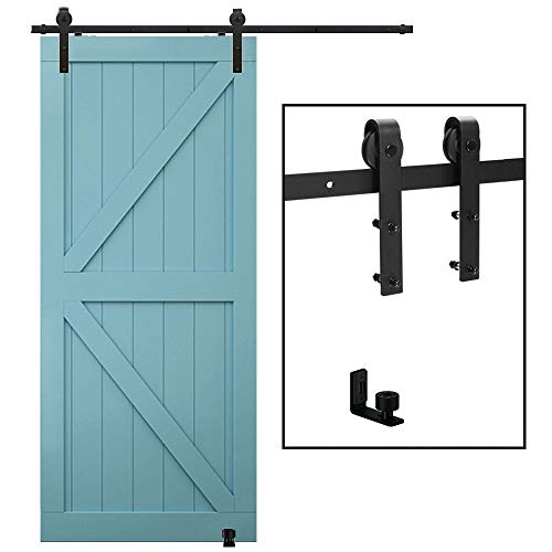 TSMST 6FT/183CM Herraje para Puerta Corredera Kit de Accesorios para Puertas Correderas con Guía de Suelo Ajustable