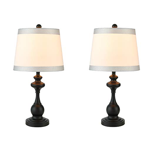 U'Artlines Lámpara de mesa para dormitorio – Lámpara negra de mesita de noche con pantalla de salón Study Lamp (juego de 2)