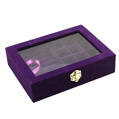 Ventana Broche de Oro Individual con una pequeña Caja de Joyas Pendiente Colgante de Almacenamiento Caja del Anillo Caja joyero Adornos (Color : Purple, Size : 20 * 15 * 5cm)