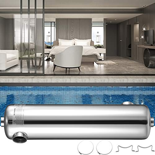 VEVOR Intercambiador de Calor de Piscina, Intercambiador de Calor de Carcasa de Tubo 400 KBtu/h Acero Inoxidable (Puertos Laterales Opuestos), Calefacción de Piscina Acero Inoxidable VEVOR Intercambiador de Calor de Piscina, Intercambiador de Calor de Carcasa de Tubo 400 KBtu/h Acero Inoxidable (Puertos Laterales Opuestos), Calefacción de Piscina Acero Inoxidable