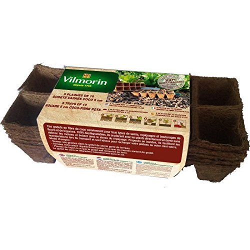 Vilmorin - Lote de 5 Placas de 10 macetas cuadradas de Coco (5 cm), Color Natural Vilmorin - Lote de 5 Placas de 10 macetas cuadradas de Coco (5 cm), Color Natural