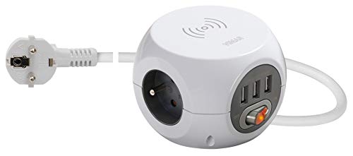 VIMAR 00445.FR.CC.B - Enchufe múltiple con cargador inductivo inalámbrico, 3 salidas SICURY, 3 USB, interruptor luminoso, cable de 1,5 m, enchufe estándar alemana/francés, color blanco VIMAR 00445.FR.CC.B - Enchufe múltiple con cargador inductivo inalámbrico, 3 salidas SICURY, 3 USB, interruptor luminoso, cable de 1,5 m, enchufe estándar alemana/francés, color blanco