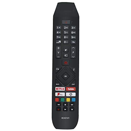 VINABTY RC43141 Reemplazo de Control Remoto Apto para Hitachi Smart LED TV con Botones de reproducción Netflix Youtube Freeview F