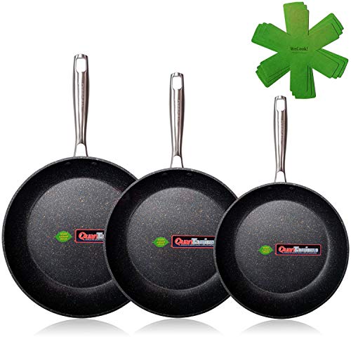 WECOOK EcoChef Titanio Set Juego 3 Sartenes 18-20-24 cm Aluminio Forjado, inducción, 5 Capas Antiadherente sin PFOA, Limpieza lavavajillas Apta para Todas Las cocinas, vitroceramica, Gas