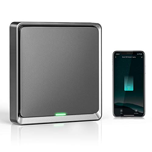 Wifi Interruptor Alexa 1 Gang, Etersky Interruptor Inteligente Compatible con Alexa y Google Home, Interruptor Pared Luz Control APP, Smart Home Interruptor Tactil con Temporizador, Neutral Requerido