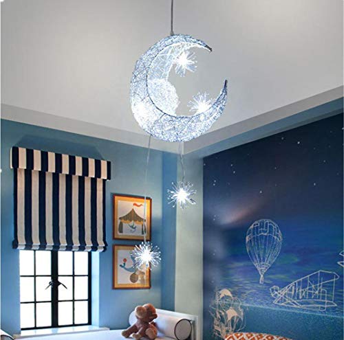 Winbang Lámparas de techo, luna y estrellas Lámparas colgantes LED Lámparas de aluminio para la iluminación de la habitación de los niños para la decoración del hogar (Blanco frío)