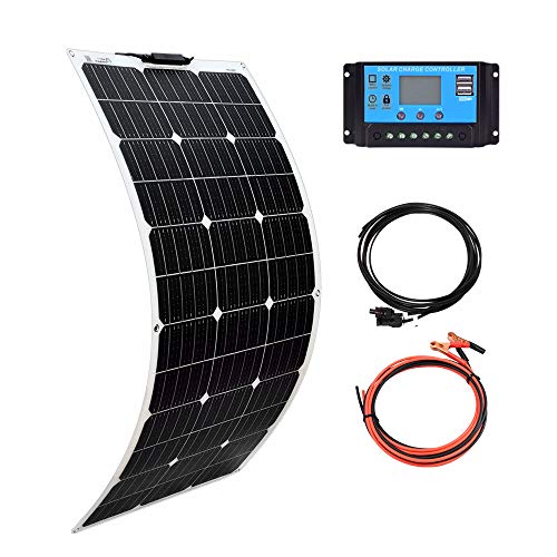 XINPUGUANG 100W 12V Panel Solar flexible Módulo mono Kit 10A Controlador solar para autocaravana, barco, automóvil, caravana, carga de batería de 12v (100)