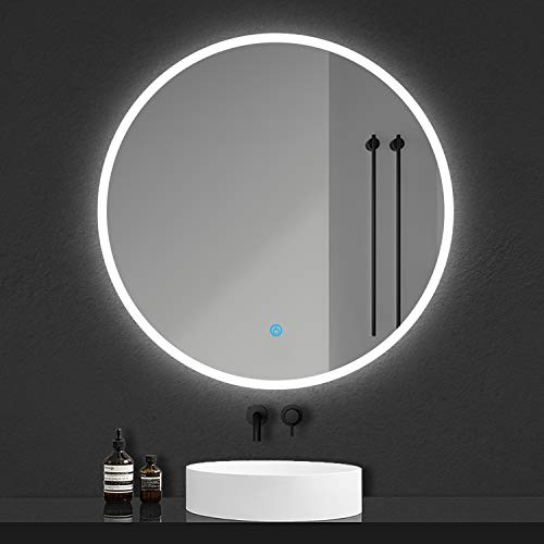 Xinyang Interruptor táctil de Pared con Espejo de baño LED Redondo con función antivaho Lámpara de Ahorro de energía IP44 con diámetro 80cm