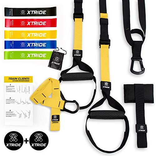 Xtride Kit de Entrenamiento en Suspensión Fitness Profesional, Cintas TRX, Bandas Elásticas, Entrenamiento Muscular con Anclaje para la Puerta Xtride Kit de Entrenamiento en Suspensión Fitness Profesional, Cintas TRX, Bandas Elásticas, Entrenamiento Muscular con Anclaje para la Puerta