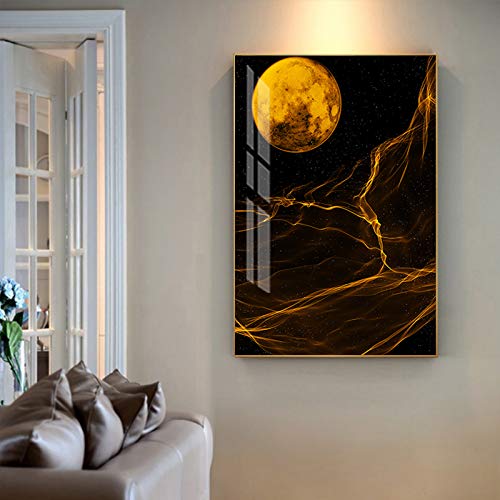 yaoxingfu Sin Marco Abstract Orange Moon Night Canvas ng Modern Entrance ng Wall Art Picture for Living Room Cartel Creativo Decoración 30x45cm