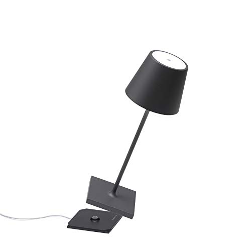 Zafferano Poldina Pro - Mini lámpara LED de mesa de aluminio, tipo de protección IP54, uso en interior/exterior, estación de carga de contacto, H30 cm, enchufe de la UE (gris oscuro)