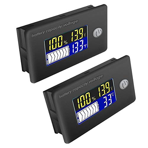 ZHITING 2pcs Medidor de Capacidad de Batería 12V-72V Voltímetro Monitor Multifunción Indicador de Temperatura con Pantalla LCD