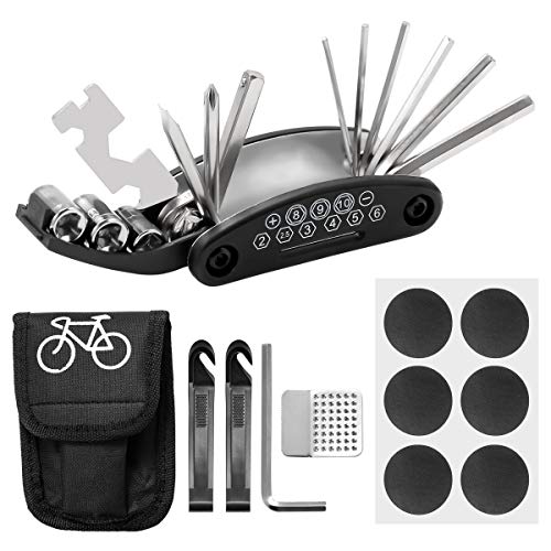 ZITFRI 16 en 1 Kit de Herramientas Multifunción para Bicicleta, Destornillador Hexagonal, Llave Interior y Exterior, Palancas para Neumáticos, Kit de Herramienta Multiuso de Reparación de Bicicleta