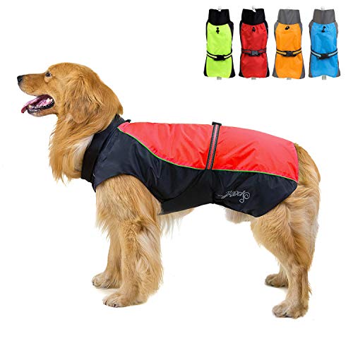 Zunea Impermeable Chubasqueros para Perros Grande Mediano Reflectante Chaleco Ligero con Forro de Malla Transpirable Chaqueta de Seguridad para Lluvia Resistente al Viento Ropa Rojo 8XL