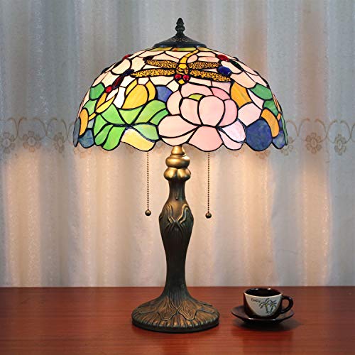 16 Pulgadas Libélula Lotus Pastoral Antique Luxury Tiffany Style Lámpara de Mesa Hecha A Mano de Cristal Lámpara de Mesa de Noche