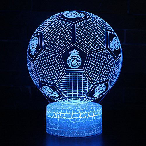3D Lámpara de Escritorio Win-Y LED 7 del tacto del color de la lámpara del dormitorio del hogar decoración de la oficina para los niños y regalo de Navidad de cumpleaños (Fútbol Real Madrid)