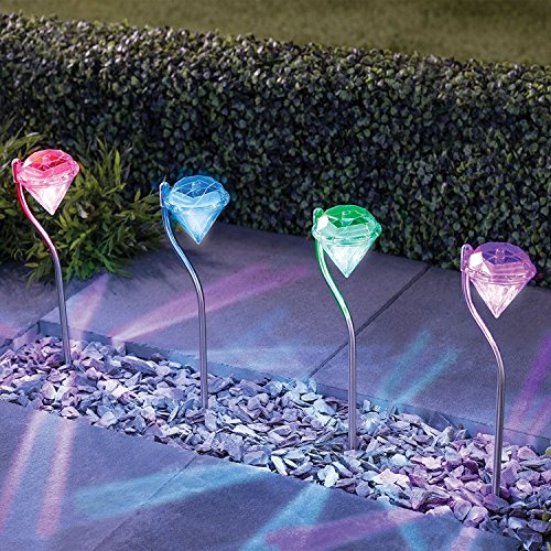 4 X Luz Solar Focos LED Exterior Jardin Decoracion, Resistentes a la Lluvia Con Cambiar el Luz de Color y Forma de Diamante Perfectos para Camping, Jardines, Patios, Caminos, etc de NORDSD.