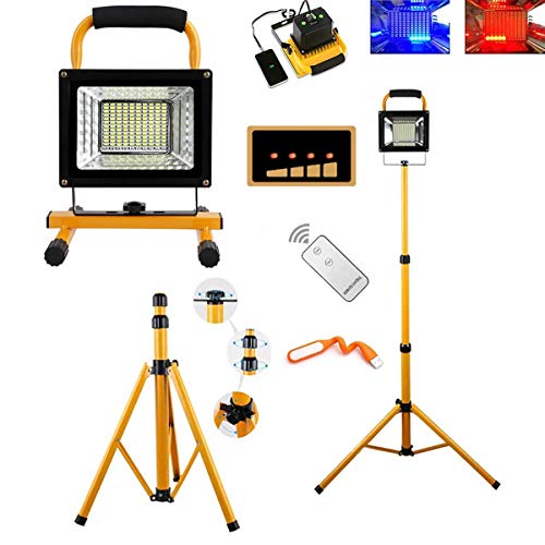 500W 130 LEDs Soporte de trípode para reflector, Lámpara de trabajo inalámbrica recargable portátil, con control remoto, Batería de litio incorporada de 20000mAh, Trípode telescópico de metal para