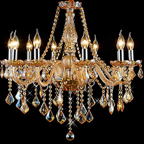 8012 Lámpara de Araña de Cristal Ámbar Dorado 6 Luces Vela Lámpara Colgante Maria Teresa (6 Brazos)