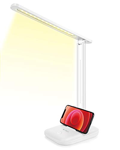 Ai-Tech - Lámpara de escritorio recargable, batería integrada de 3200 mAh, con soporte para móvil, tecnología de protección ocular 0 UV Light + 28 LED, ajuste de brillo ilimitado