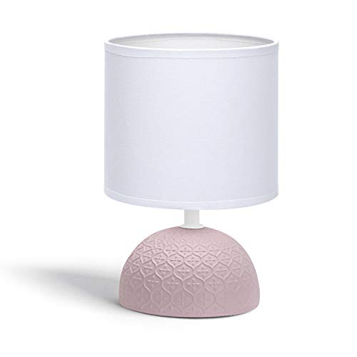 Aigostar - Lámpara de mesa, semioval rosado, cuerpo de diseño sencillo color rosado, pantalla de tela color blanco, Lámpara de cerámica E14. Perfecta para el salón, dormitorio o recibidor. H24cm