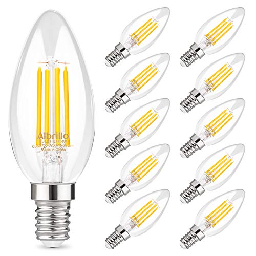 Albrillo Bombillas Vela de Filamento LED E14, Bombillas Retro 4W Equivalente a 40W,10 Unidades, Blanco Cálidad 2700K, 400 Lúmenes, No Regulable No Parpadear - para Lámparas Colgante/de Mesa/de Pie