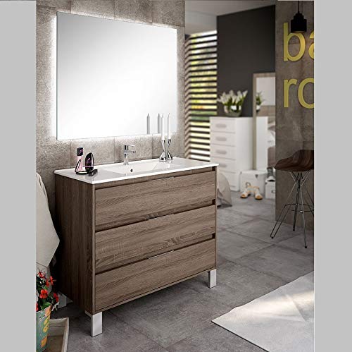 Aquore | Mueble de Baño con Lavabo y Espejo | Mueble Baño Modelo Balton 3 Cajones con Patas | Muebles de Baño | Diferentes Acabados Color | Varias Medidas (Britania, 100 cm)