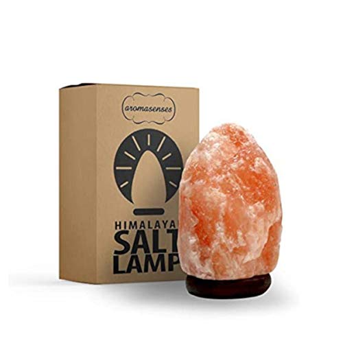 AROMASENSES Lámpara de Sal del Himalaya (1-2 kg) con Base de Madera, Cable y Bombilla - Natural 100% - Hecha a Mano.