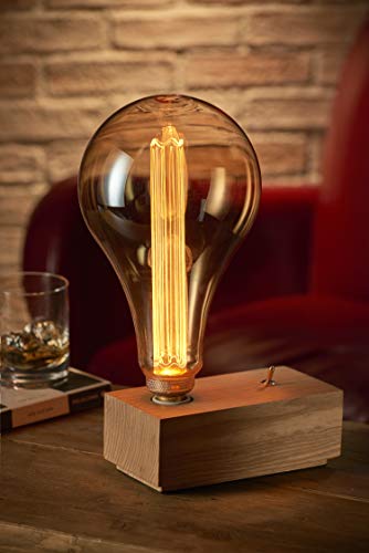 Auraglow Mysa Vintage Retro Bloque de madera Interruptor de palanca mecánico Cubo Mesita de noche Lámpara de mesa/Luz - con bombilla LED XXL