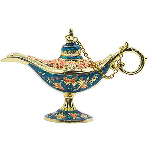 AVESON Lámpara de disfraz de Aladdin Magic Genie de la leyenda clásica coleccionable, decoración de mesa y regalo, oro y azul